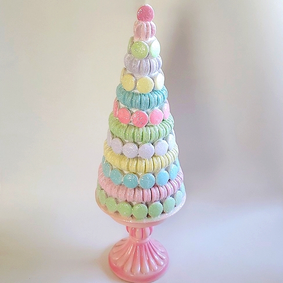 Christmas Candy Land Macaroon Pastel Glitter Sprinkle Sugar Dessert Tree - Picture 3 of 13